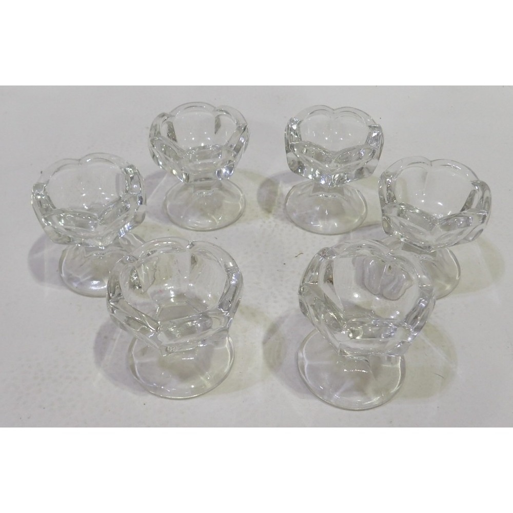 Vintage Clear Pressed Glass Scalloped Egg Cups Pedestal Base Set of 6